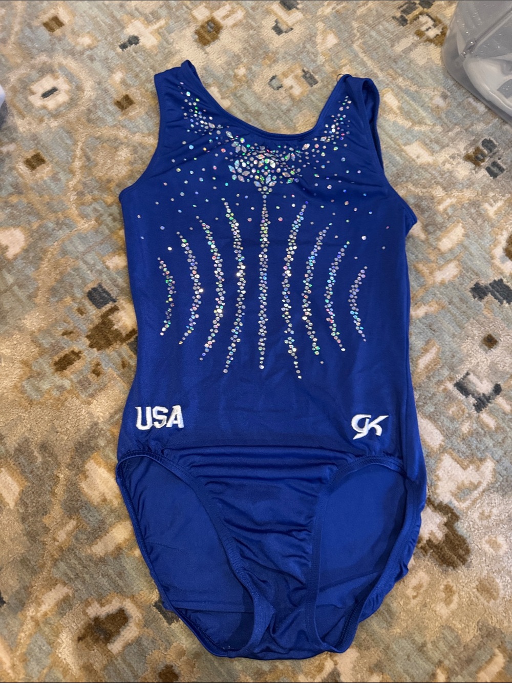 GK Blue Girls' Gymnastics Leotard with Rhinestone Accent